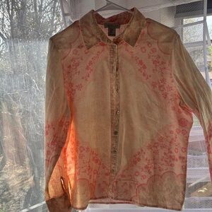 Rachel Zoe Peach and Cream Floral Sheer Blouse
